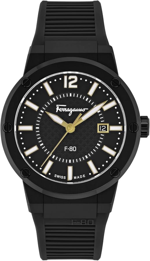 Shop Salvatore Ferragamo F-80 Classic Black Dial Black Rubber Strap Watch for Men - SFHY01622 in USA