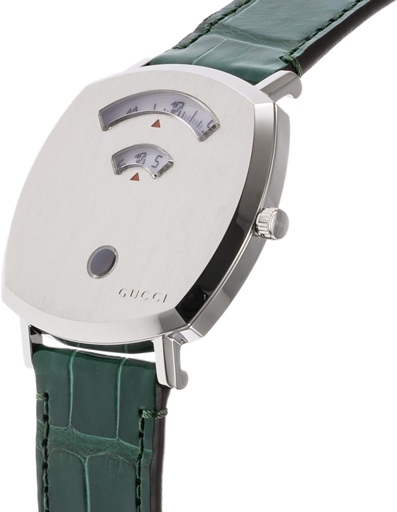 Shop Gucci Grip Quartz Silver Dial Green Leather Strap Watch For Women - YA157414 in USA