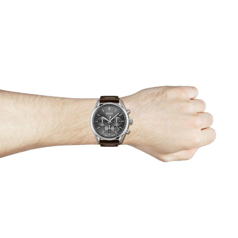 Hugo Boss Champion Grey Dial Brown Leather Strap Watch for Men - 1513815 Buy Now By Hugo Boss