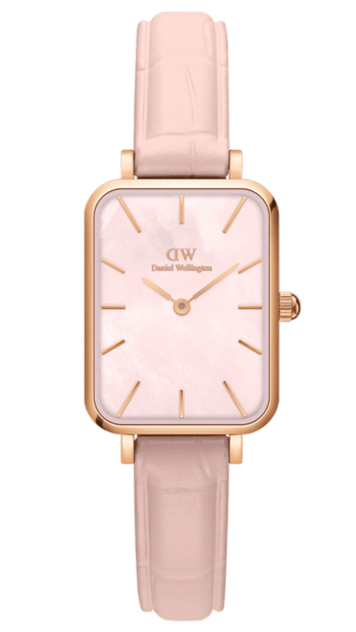 Shop Daniel Wellington Quadro Pressed Mother of Pearl Pink Dial Pink Leather Strap Watch For Women - DW00100508 in USA