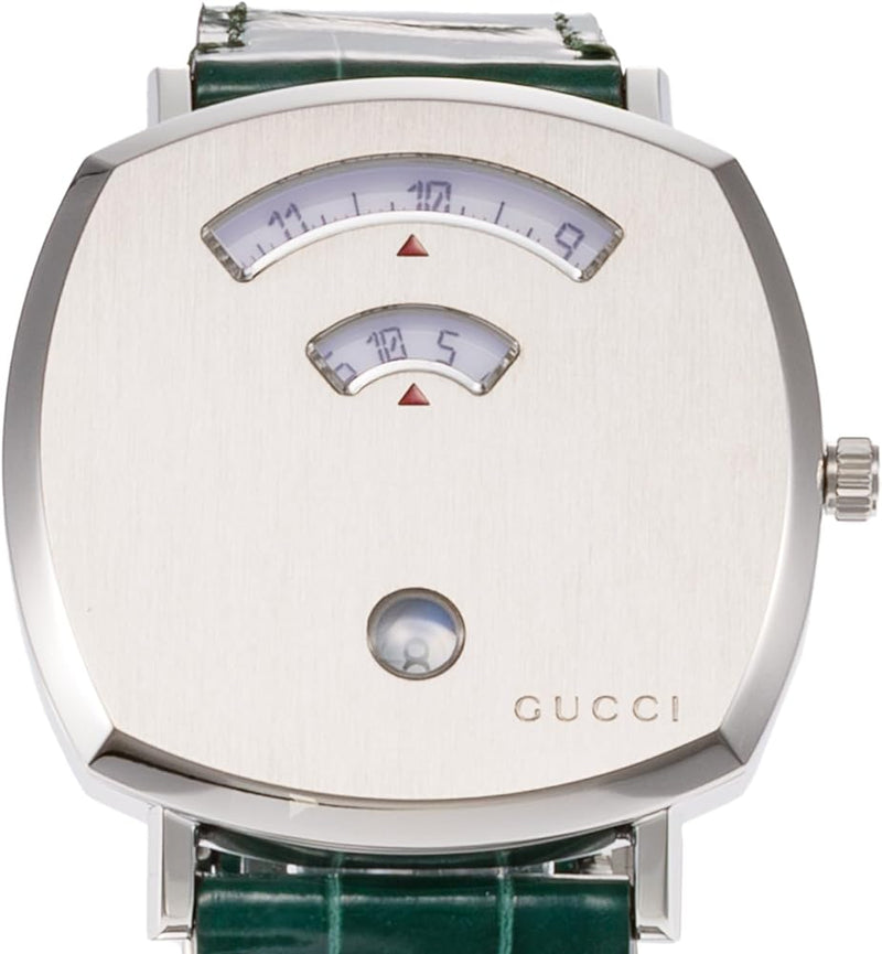 Shop Gucci Grip Quartz Silver Dial Green Leather Strap Watch For Women - YA157414 in USA