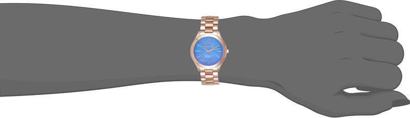 Michael Kors Slim Runway Quartz Blue Dial Rose Gold Steel Strap Watch For Women - MK3494 Buy Now By Michael Kors