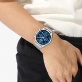 Hugo Boss Gregor Chronograph Blue Dial Silver Mesh Bracelet Watch For Men - 1514052