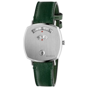 Gucci Grip Silver Dial Green Leather Strap Unisex Watch - YA157412