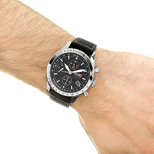 Hugo Boss Aero Chronograph Black Dial Black Leather Strap Watch for Men - 1513770 Buy Now By Hugo Boss