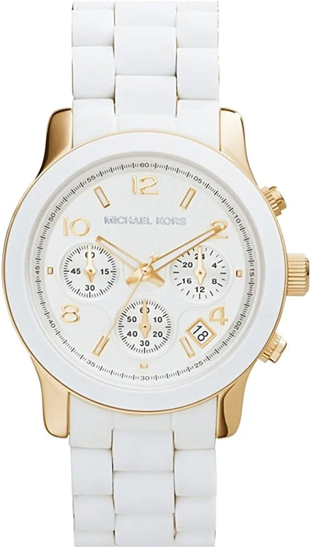 Michael Kors Runway Chronograph White Dial White Steel Strap Watch for Women - MK5145