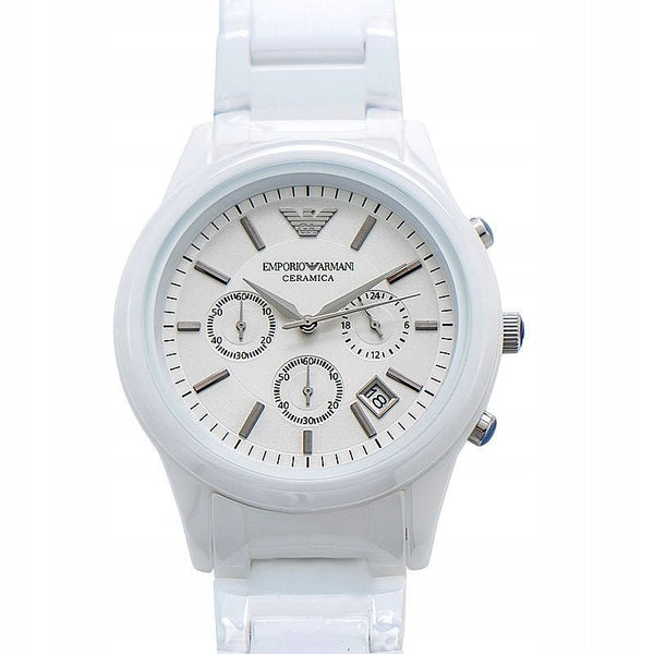 Emporio Armani Ceramica Chronograph White Dial White Strap Watch For Men - AR1453 Buy Now By Emporio Armani