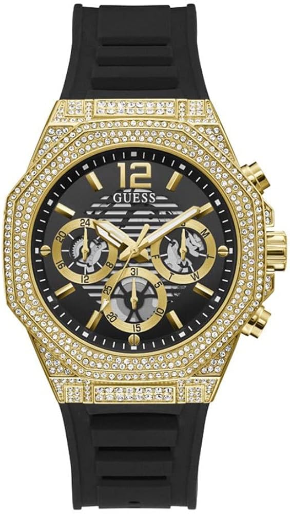 Guess Momentum Chronograph Diamonds Black Dial Black Silicone Strap Watch For Men - GW0518G2 Buy Now By Guess
