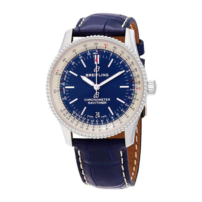 Breitling Navitimer Automatic 38mm Blue Dial Blue Leather Strap Mens Watch - A17325211C1P1