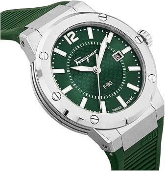 Shop Salvatore Ferragamo F-80 Classic Green Dial Green Rubber Strap Watch for Men - SFHY02722 in USA