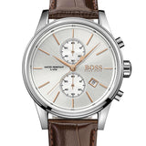 Hugo Boss Jet Chronograph Silver Dial Brown Leather Strap Watch for Men - 1513280