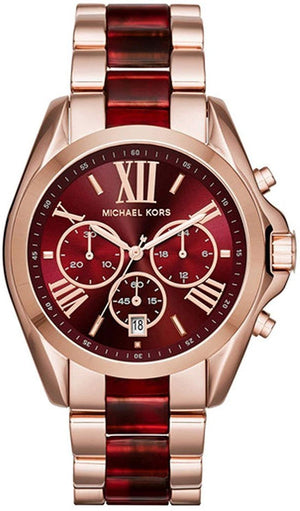 Michael Kors Bradshaw Burgundy Dial Two Tone Steel Strap Watch for Women - MK6270