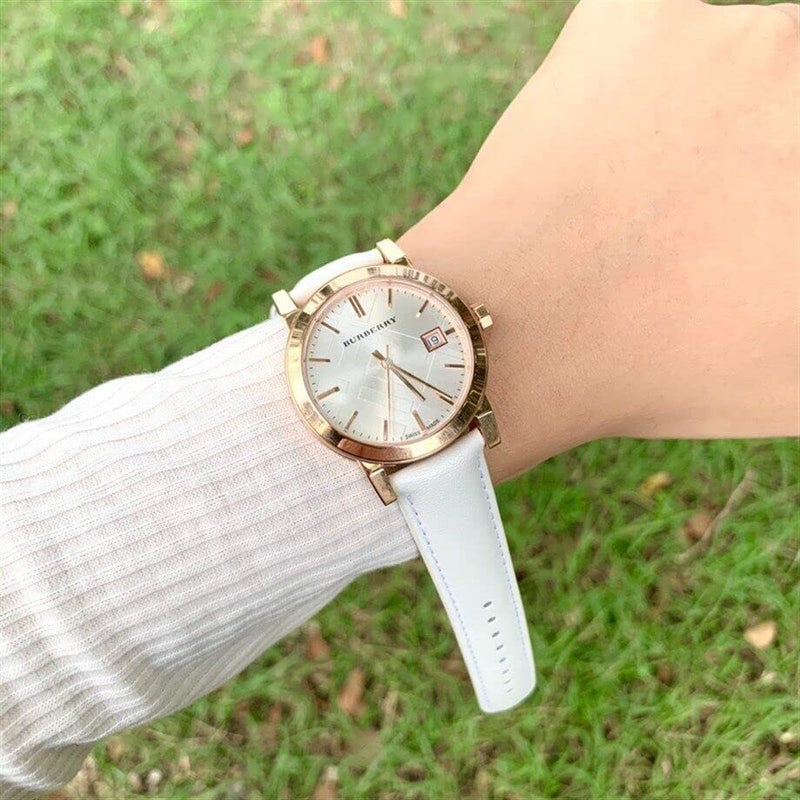 Burberry The City White Dial White Leather Strap Watch for Women - BU9108 Buy Now By Burberry