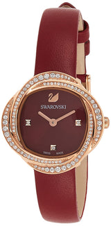 Shop Swarovski Crystal Flower Red Dial Red Leather Strap Watch for Women - 5552780 in USA
