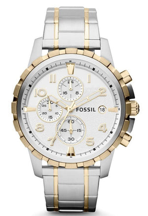 Fossil Dean Chronograph White Dial Silver Steel Strap Watch for Men - FS4795