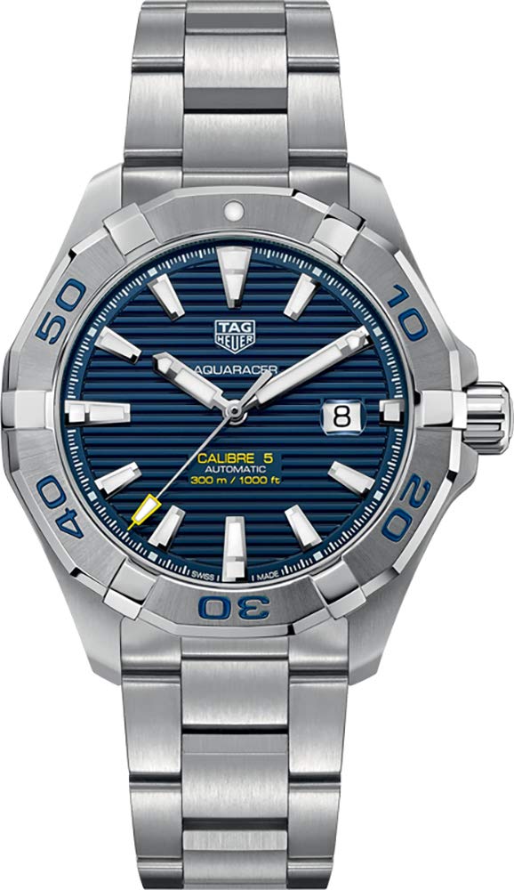 Shop Tag Heuer Aquaracer Calibre 5 Automatic Blue Dial Silver Steel Strap Watch for Men - WAY2012.BA0927 in USA