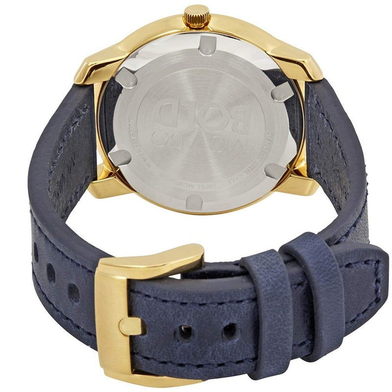 Shop Movado Bold Gold Dial Blue Leather Strap Watch For Men - 3600469 in USA
