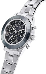 Shop Swarovski Octea Lux Sport Chronograph Black Dial Silver Steel Strap Watch for Women - 5610520 in USA