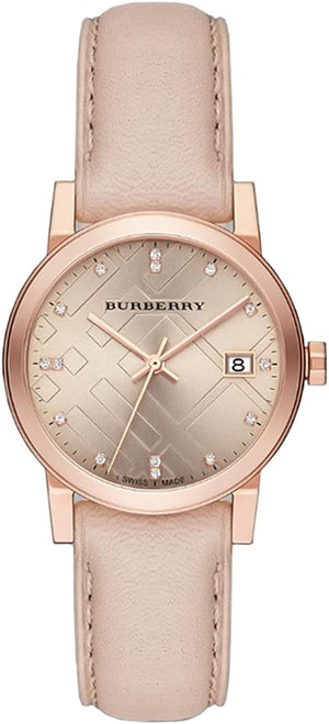 Burberry The City Diamonds Gold Dial Beige Leather Strap Watch for Women - BU9131