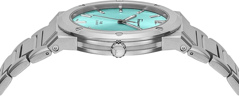 Shop Salvatore Ferragamo F-80 Classic Tiffany Blue Dial Silver Steel Strap Watch for Men - SFDT02323 in USA