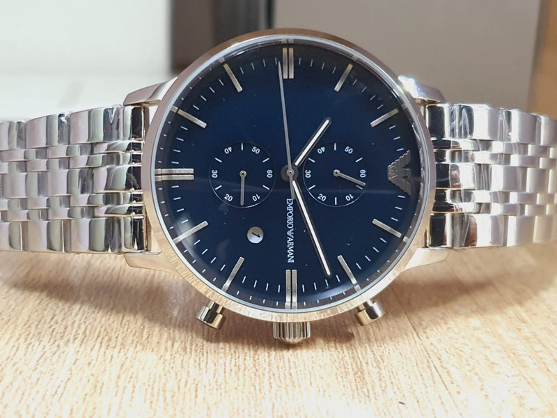 Emporio Armani Gianni Chronograph Blue Dial Silver Steel Strap Watch For Men - AR80013 Buy Now By Emporio Armani