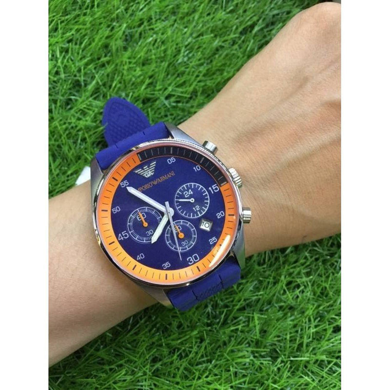 Emporio Armani Chronograph Blue Dial Blue Rubber Strap Watch For Men - AR5864 Buy Now By Emporio Armani