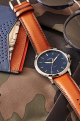 Fossil Minimalist Blue Dial Brown Leather Strap Watch for Men - FS5304 Buy Now By Fossil