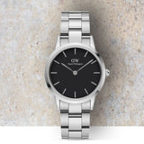 Daniel Wellington Iconic Link Black Dial Silver Steel Strap Watch For Women - DW00100206 Buy Now By Daniel Wellington