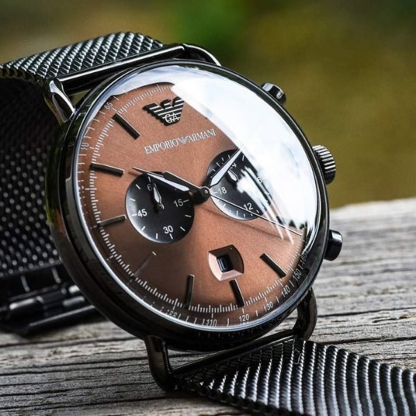 Emporio Armani Aviator Brown Dial Grey Mesh Bracelet Watch For Men - AR11141 Buy Now By Emporio Armani