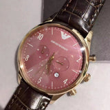 Emporio Armani Classic Chronograph Burgundy Dial Brown Leather Strap Watch For Men - AR1890