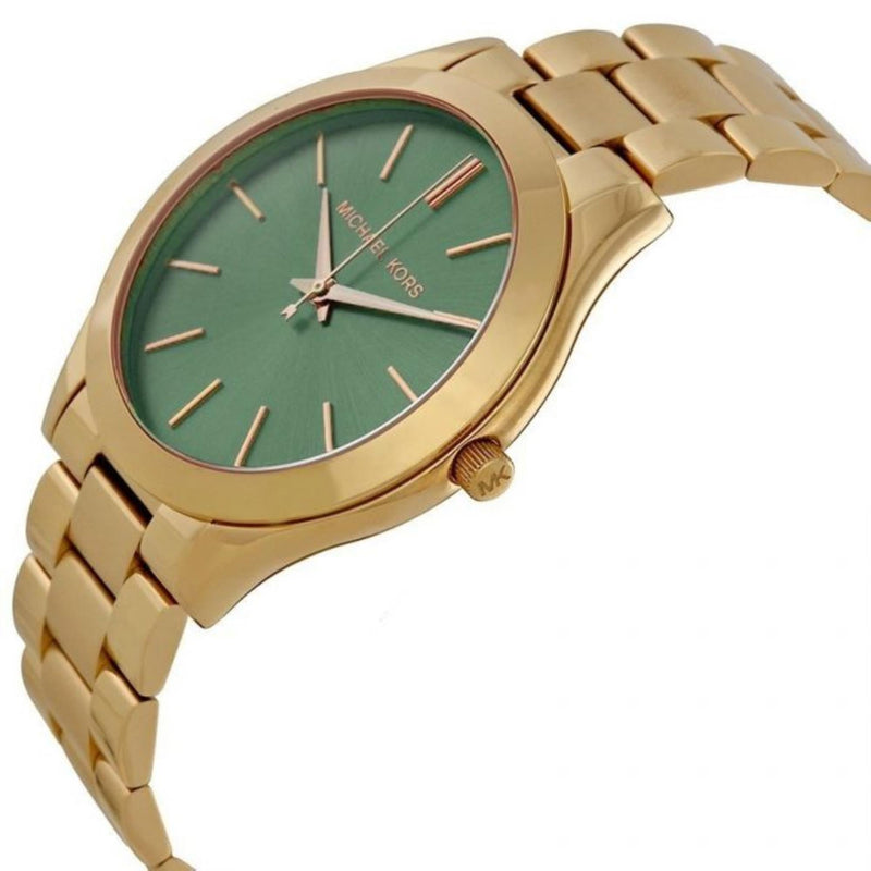 Michael Kors Slim Runway Green Dial Gold Steel Strap Watch for Women - MK3435 Buy Now By Michael Kors