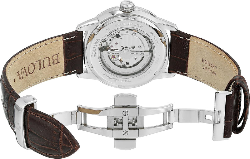 Shop Bulova Classic Skeleton Automatic Brown Dial Brown Leather Strap Watch for Men - 96A120 in USA