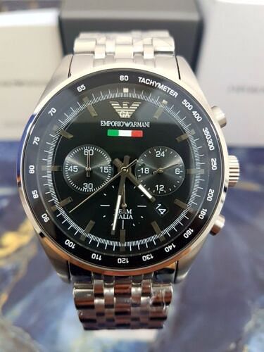 Emporio Armani Team Italia Chronograph Black Dial Silver Steel Strap Watch For Men - AR5983 Buy Now By Emporio Armani