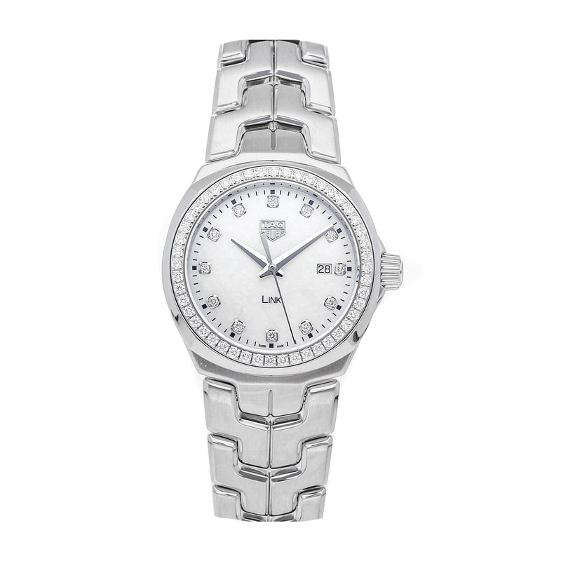 Shop Tag Heuer Link Quartz Diamonds Mother of Pearl Dial Silver Steel Strap Watch for Women - WBC1316.BA0600 in USA