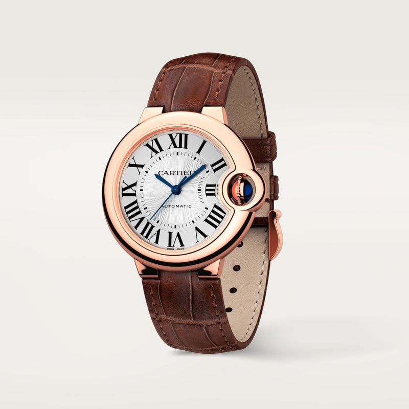 Shop Cartier Ballon Bleu De Cartier Silver Dial Brown Leather Strap Watch for Women - W6920097 in USA