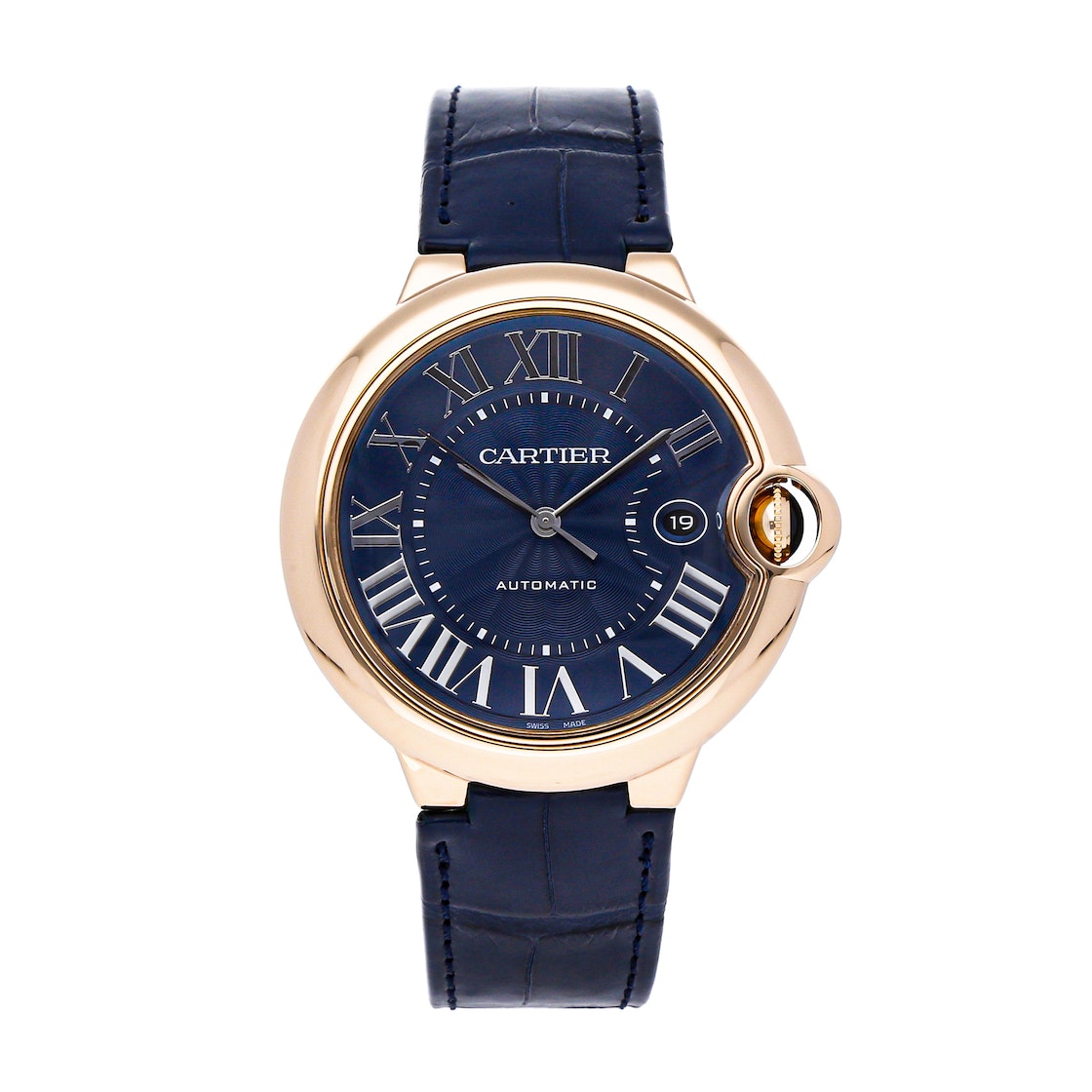 Cartier Ballon Bleu De Cartier Blue Dial Blue Leather Strap Watch for Men - WGBB0036