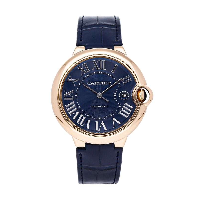 Cartier Ballon Bleu De Cartier Blue Dial Blue Leather Strap Watch for Men - WGBB0036