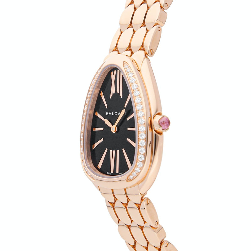 Bvlgari Serpenti Seduttori Diamonds Black Dial Rose Gold Steel Strap Watch for Women - SERPENTI103453