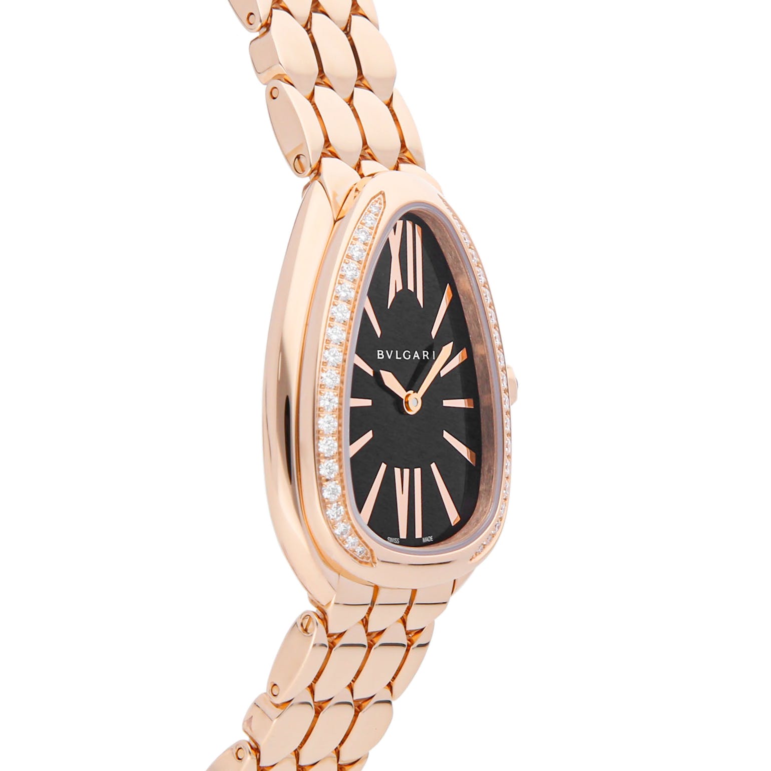 Bvlgari Serpenti Seduttori Diamonds Black Dial Rose Gold Steel Strap Watch for Women - SERPENTI103453