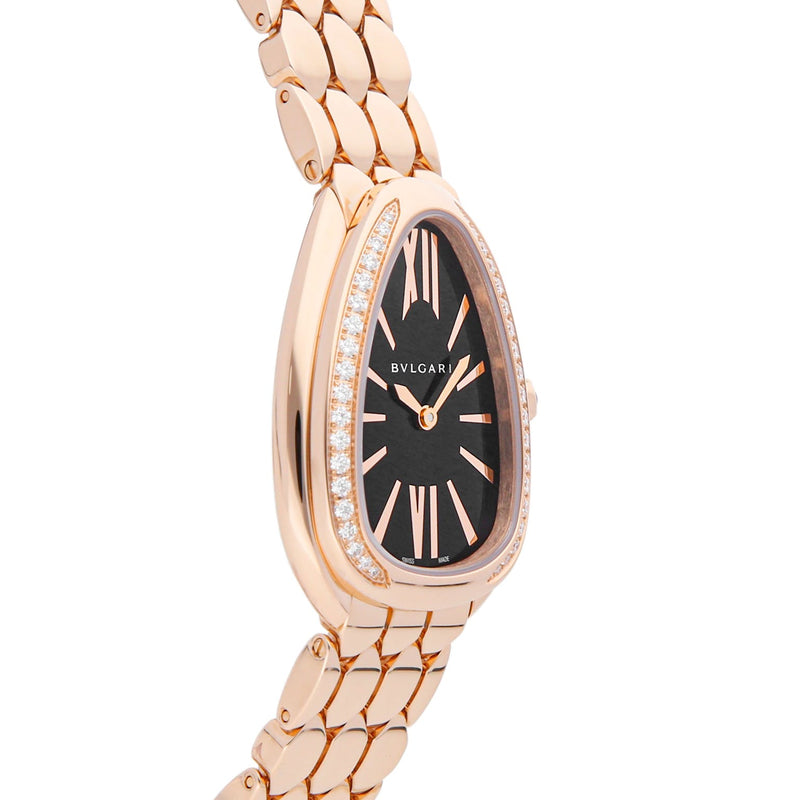 Bvlgari Serpenti Seduttori Diamonds Black Dial Rose Gold Steel Strap Watch for Women - SERPENTI103453