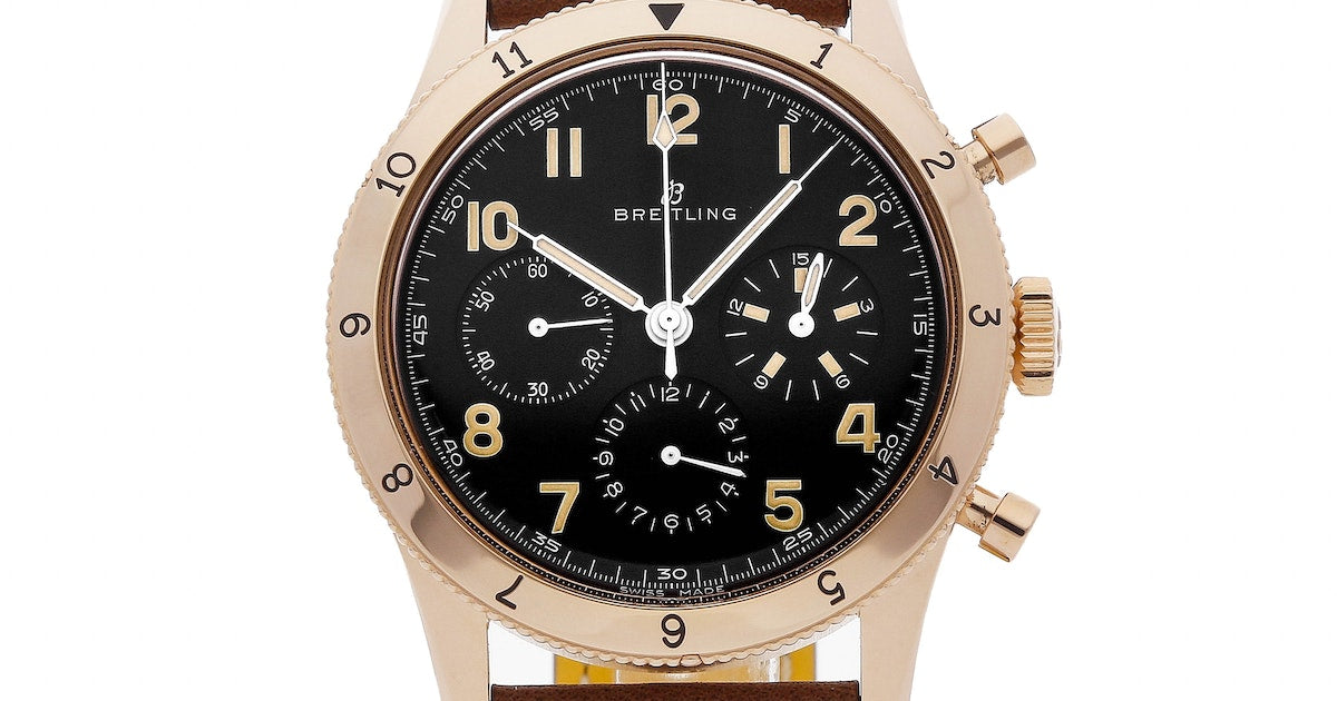 Breitling Avi 1953 Edition Black Dial Brown Leather Strap Watch for Men - RB0920131B1X1