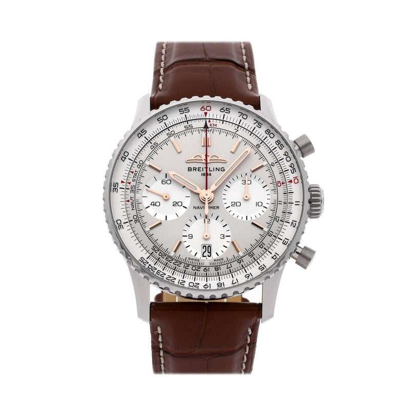Shop Breitling Navitimer B01 Chronograph 41 White Dial Brown Leather Strap Watch for Men - AB0139211G1P1 in USA