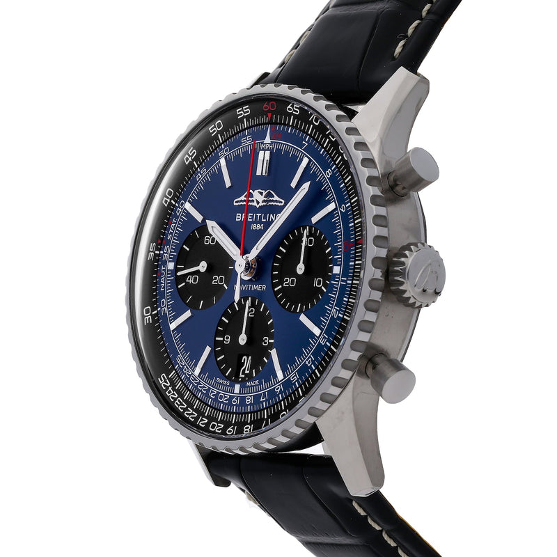 Shop Breitling Navitimer B01 Chronograph 41 Blue Dial Black Leather Strap Watch for Men - AB0139241C1P1 in USA