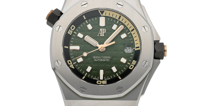 Audemars Piguet Royal Oak Offshore Diver Green Dial Green Rubber Strap Watch for Men - 15720ST.OO.A052CA.01