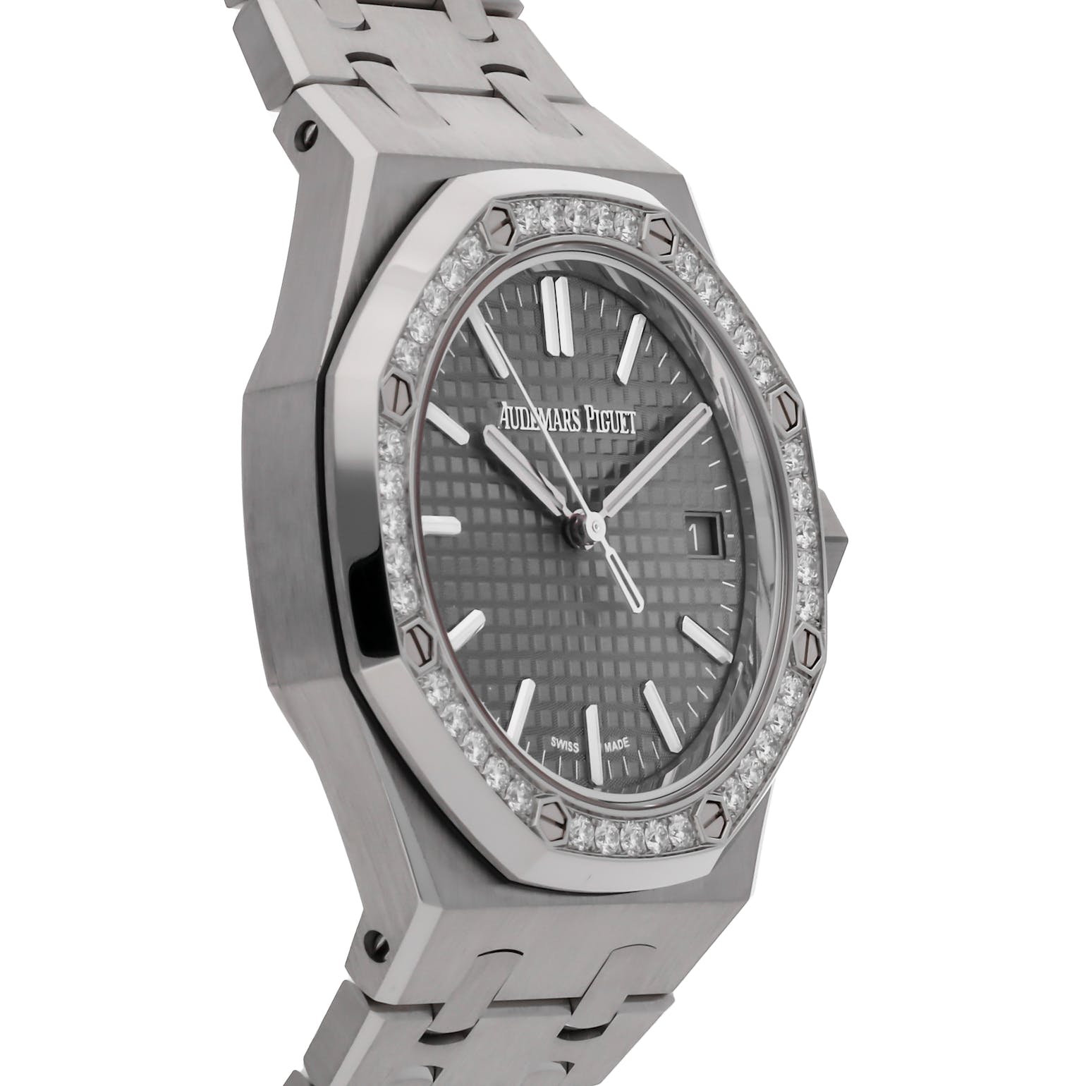 Audemars Piguet Royal Oak 50th Anniversary Diamonds Grey Dial Silver Steel Strap Watch for Men - 15551ST.ZZ.1356ST.03