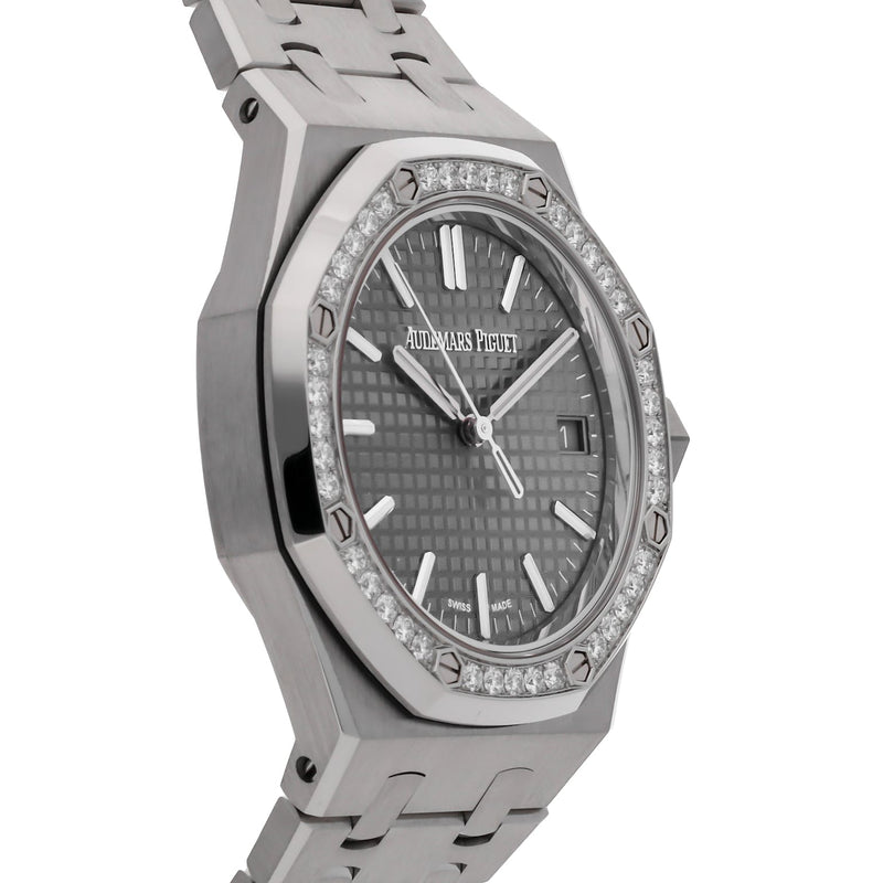 Audemars Piguet Royal Oak 50th Anniversary Diamonds Grey Dial Silver Steel Strap Watch for Men - 15551ST.ZZ.1356ST.03