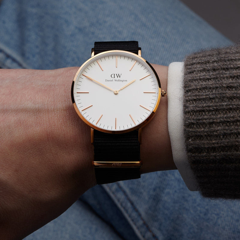 Daniel Wellington Classic Cornwall White Dial Black Nylon Strap Watch For Men - DW00100257 Buy Now By Daniel Wellington
