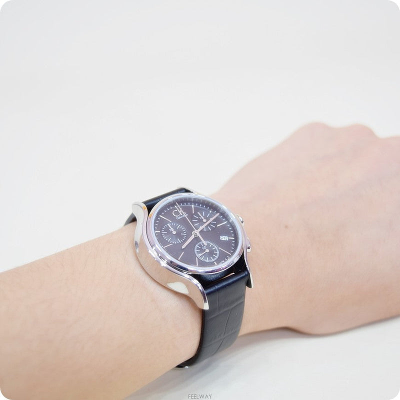 Calvin Klein Skirt Chronograph Black Dial Black Leather Strap Watch for Men - K2U291C1 Buy Now By Calvin Klein