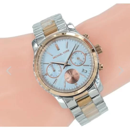 Michael Kors Runway Chronograph Blue Dial Two Tone Steel Strap Watch For Women - MK6166 Buy Now By Michael Kors