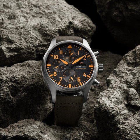 Shop IWC Pilot's Watch Chronograph Black Dial Olive Green Calfskin Strap Watch for Men - IW377730 in USA
